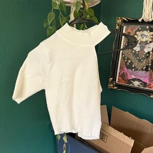 Verge Girl White Ribbed Asymmetrical Top